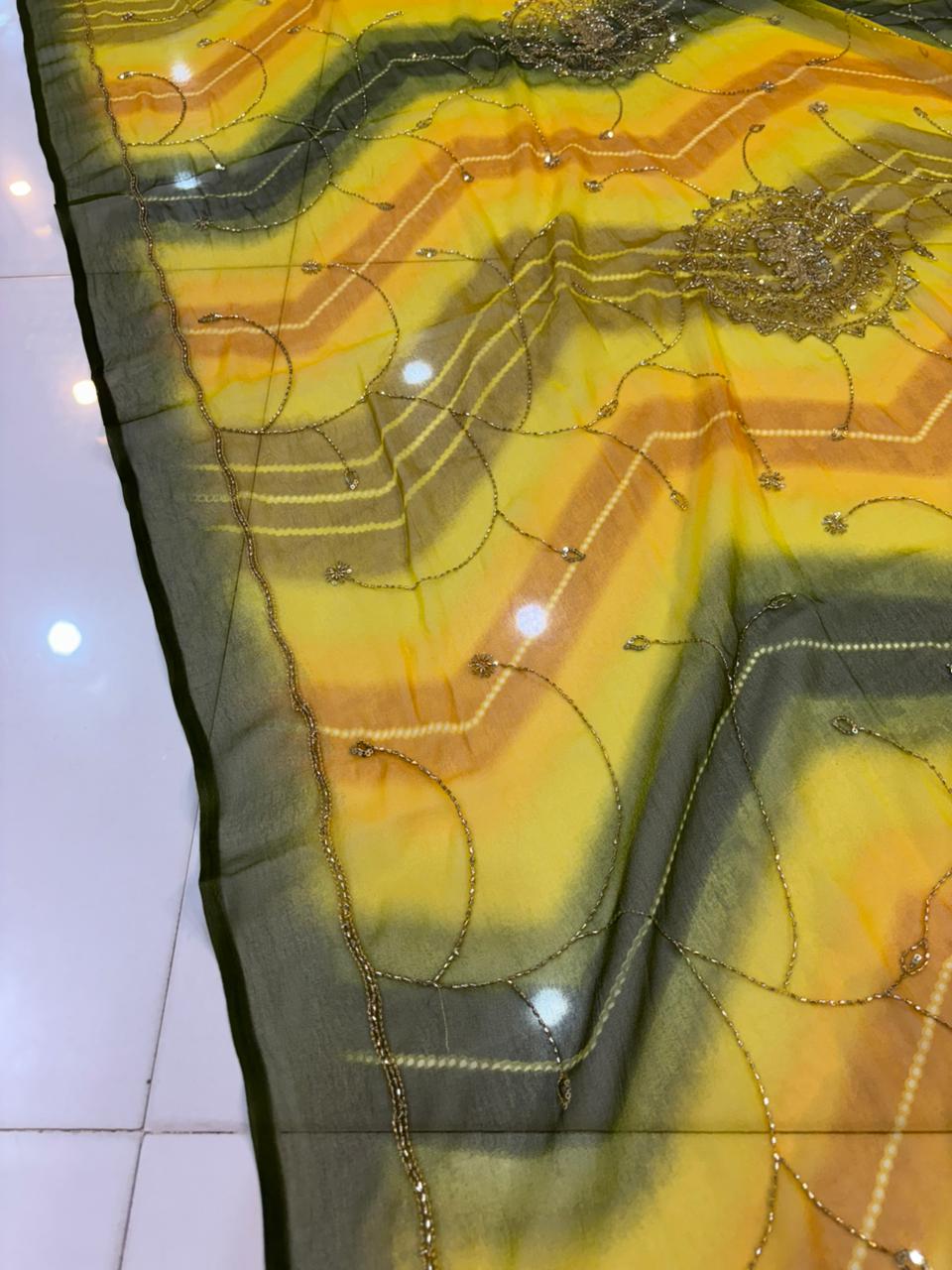 Handwork Darbari Fancy Saree with Real Moti & Diamond Embroidery