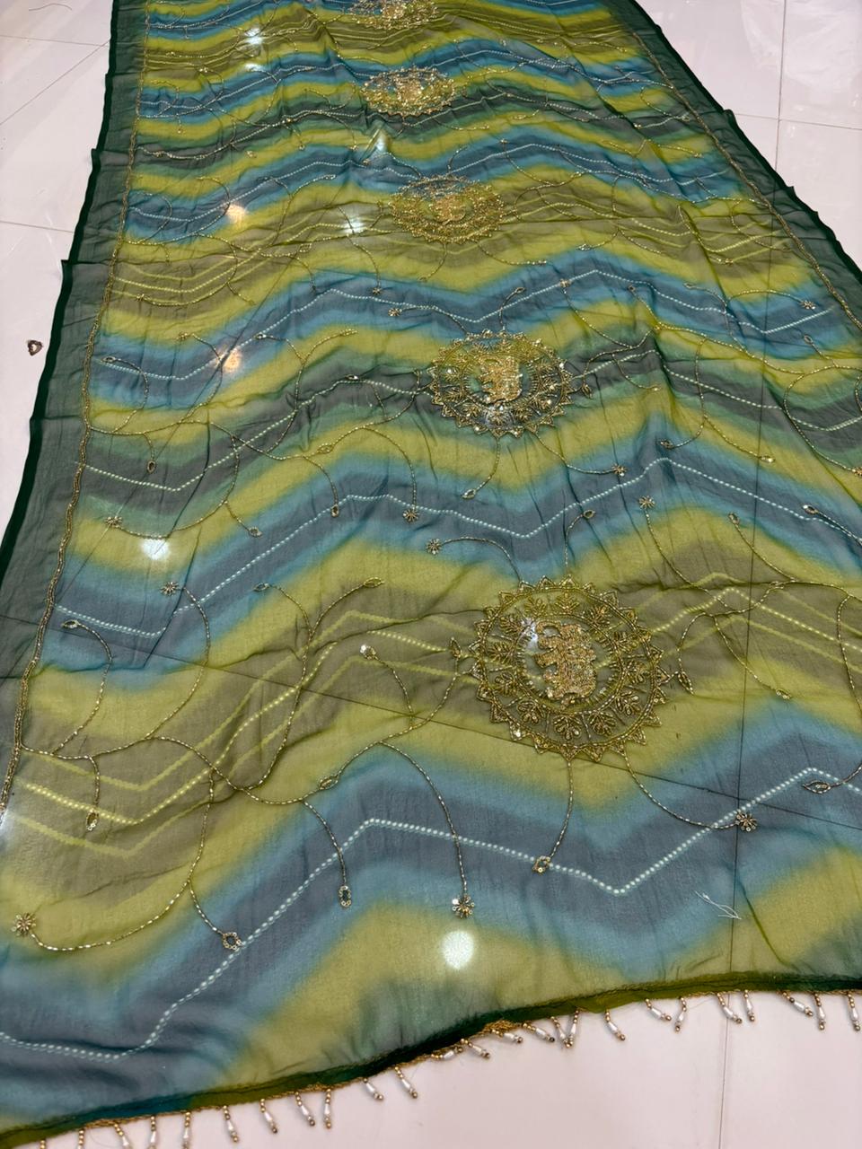Handwork Darbari Fancy Saree with Real Moti & Diamond Embroidery