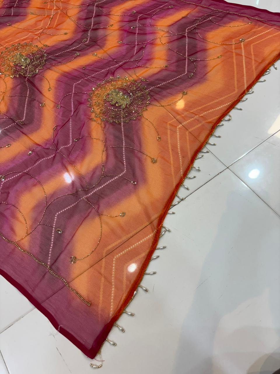 Handwork Darbari Fancy Saree with Real Moti & Diamond Embroidery
