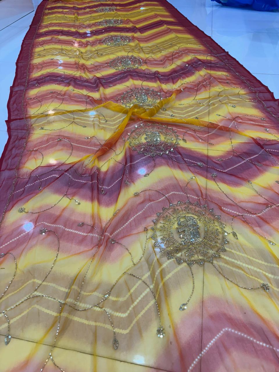 Handwork Darbari Fancy Saree with Real Moti & Diamond Embroidery