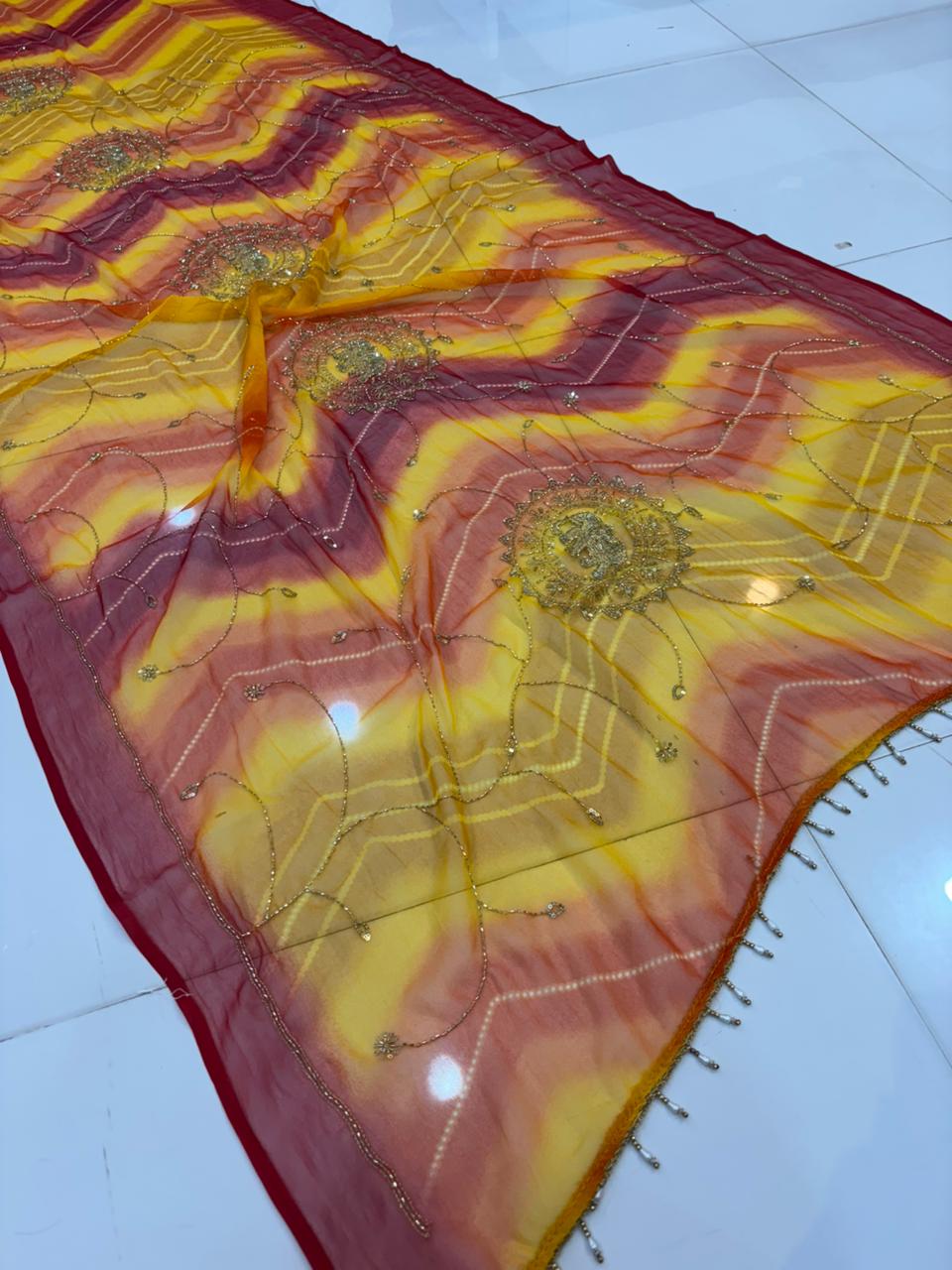 Handwork Darbari Fancy Saree with Real Moti & Diamond Embroidery