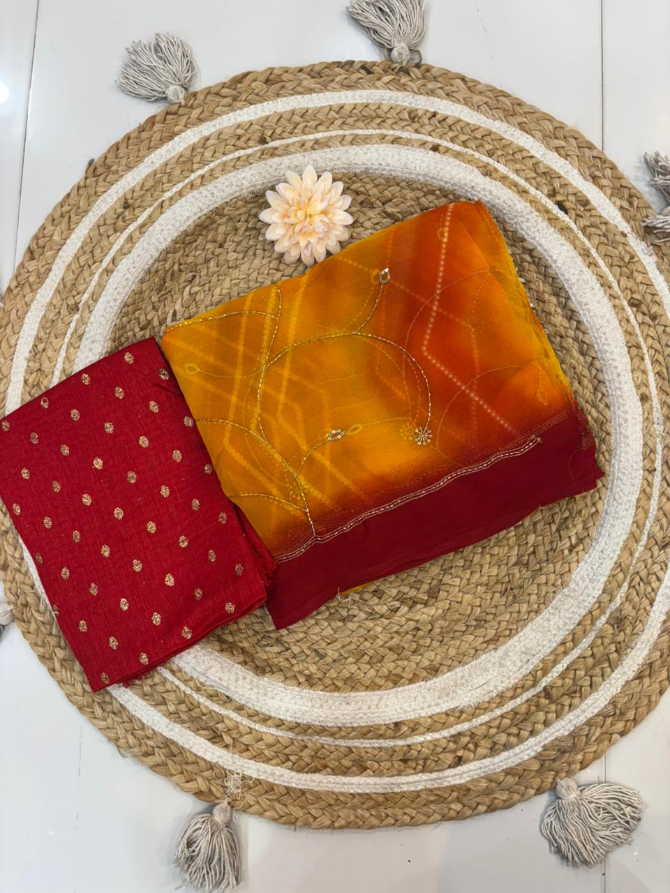 Handwork Darbari Fancy Saree with Real Moti & Diamond Embroidery