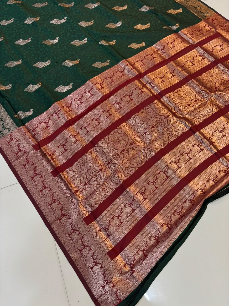 Soft Banarasi Silk Dhoop Chao Paithani Saree | Silver Chanderi Weaving