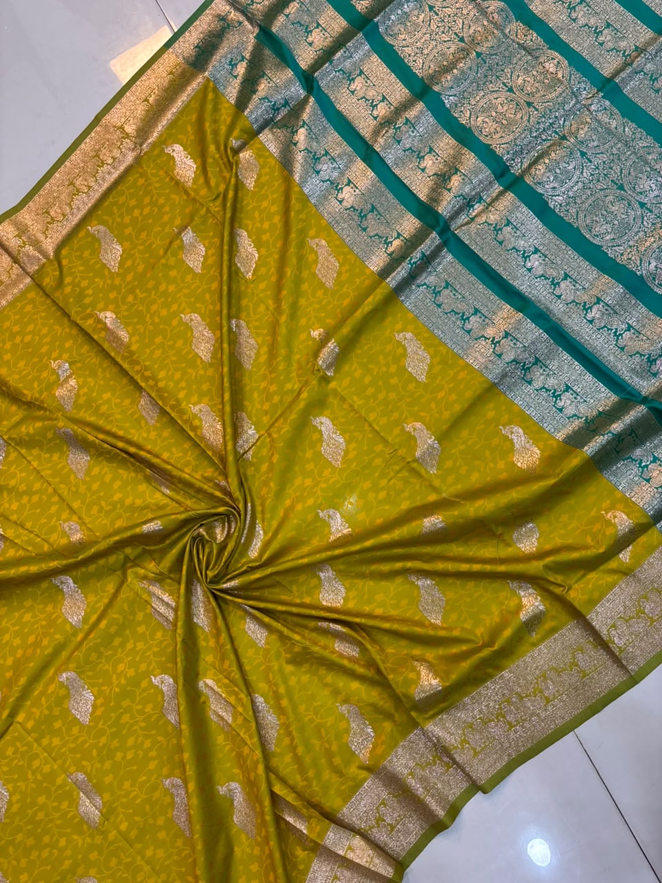 Soft Banarasi Silk Dhoop Chao Paithani Saree | Silver Chanderi Weaving