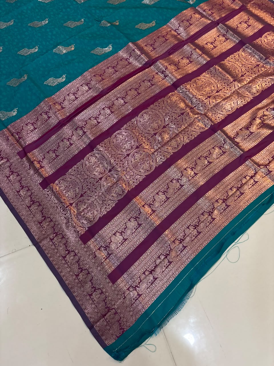 Soft Banarasi Silk Dhoop Chao Paithani Saree | Silver Chanderi Weaving