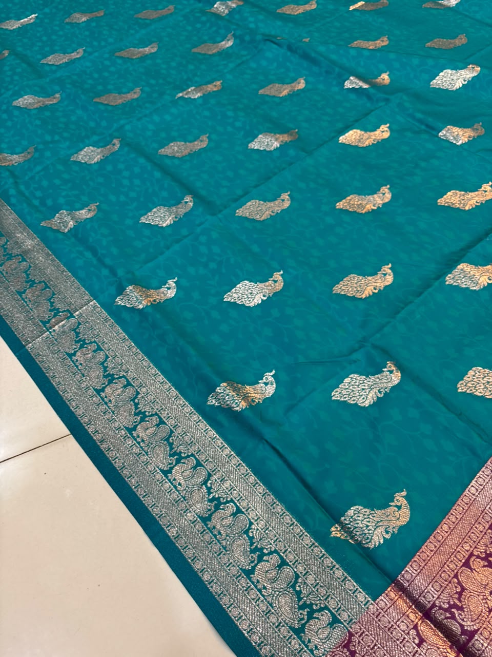Soft Banarasi Silk Dhoop Chao Paithani Saree | Silver Chanderi Weaving