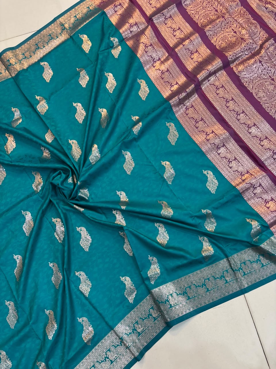Soft Banarasi Silk Dhoop Chao Paithani Saree | Silver Chanderi Weaving