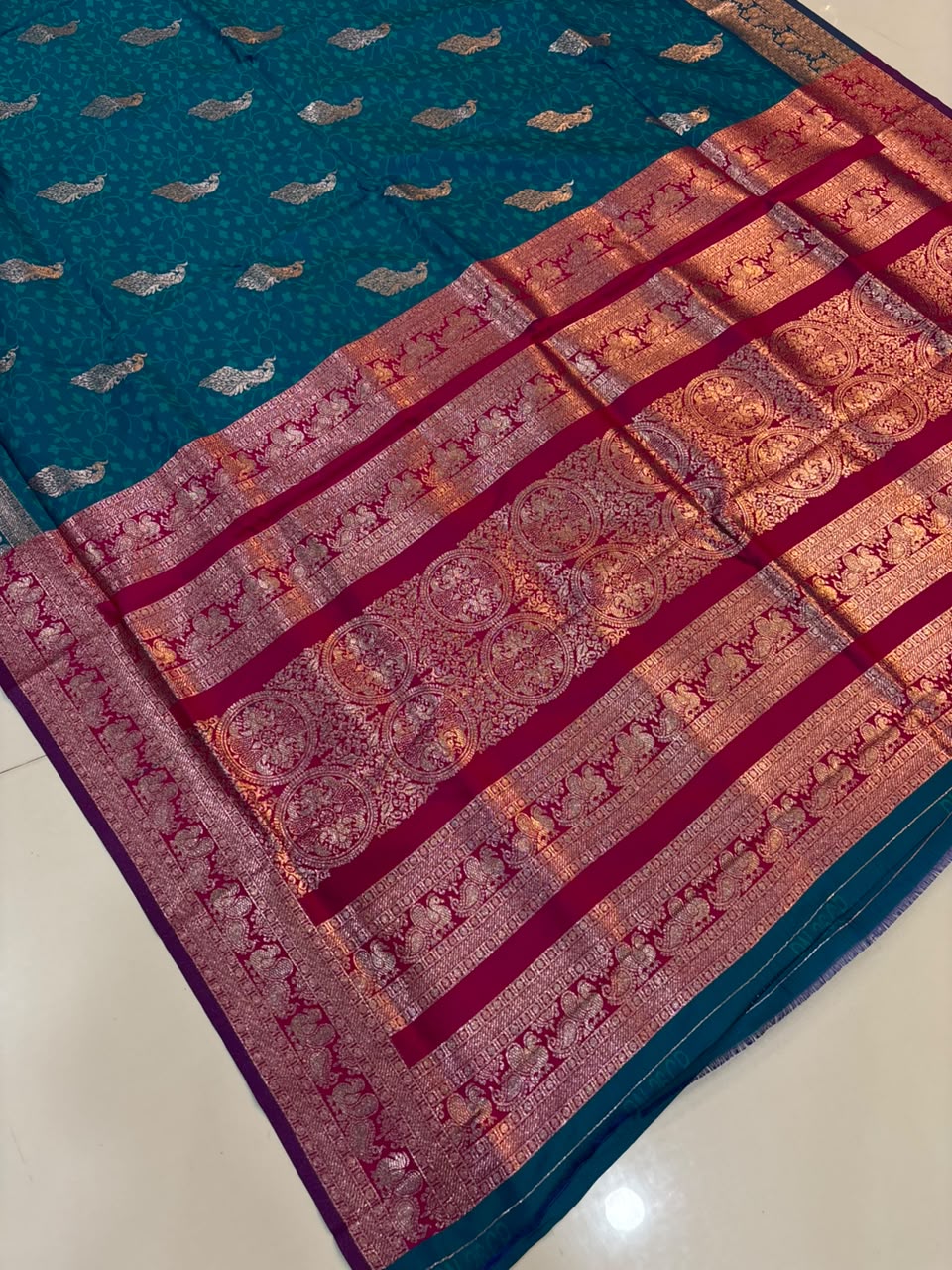 Soft Banarasi Silk Dhoop Chao Paithani Saree | Silver Chanderi Weaving