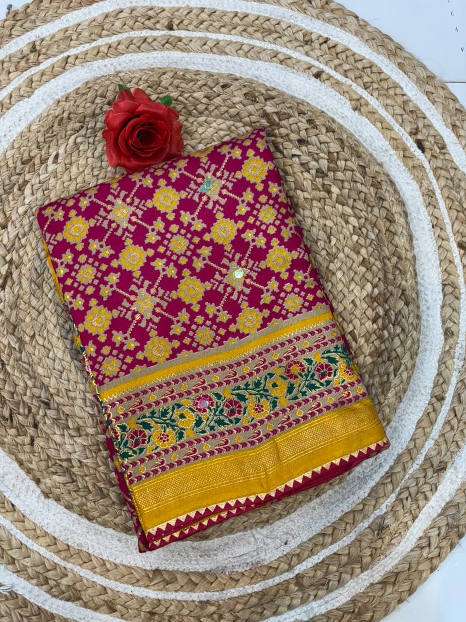 Premium Pashmina Saree with Embroidery & Mirror Work