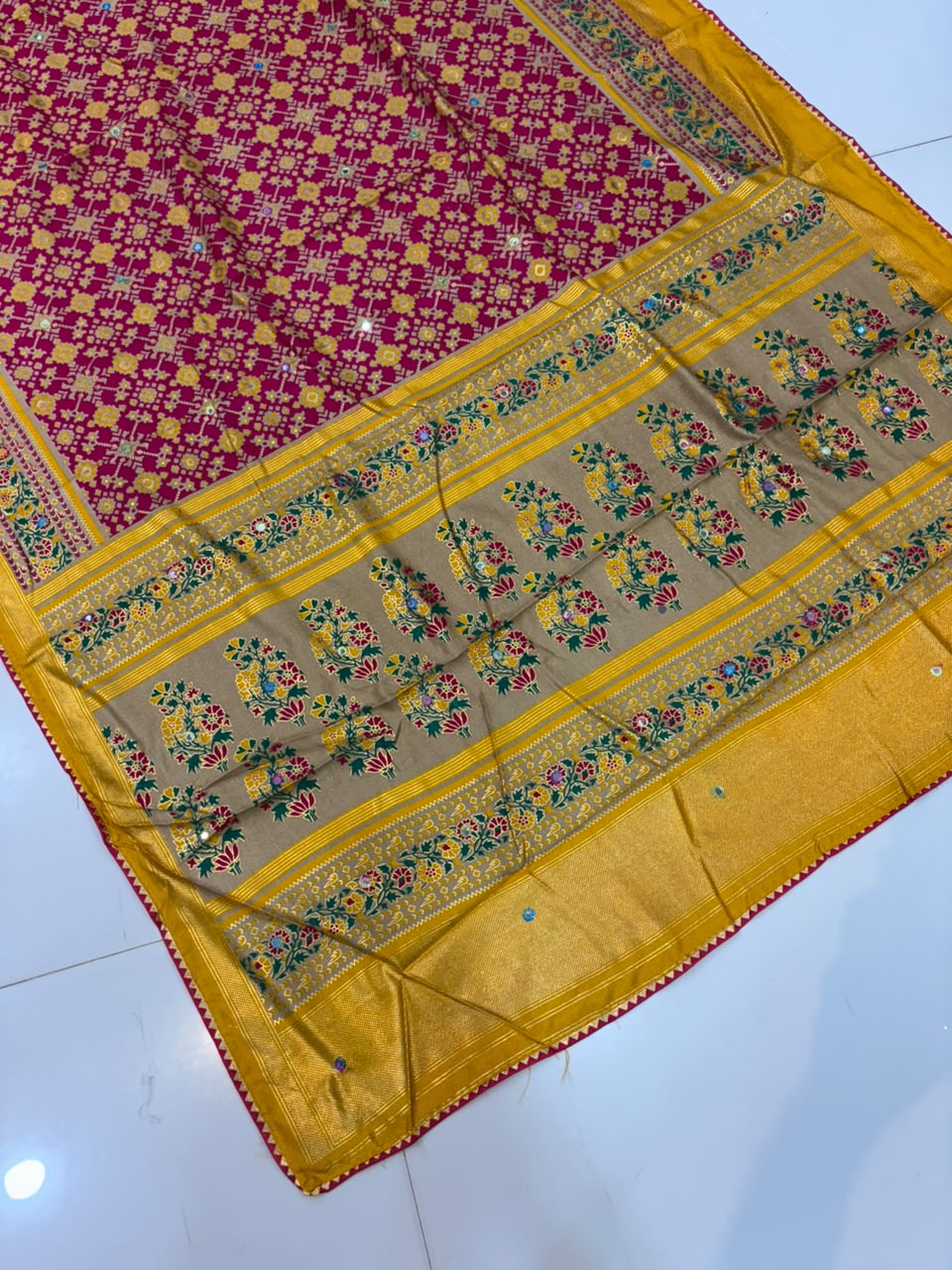 Premium Pashmina Saree with Embroidery & Mirror Work
