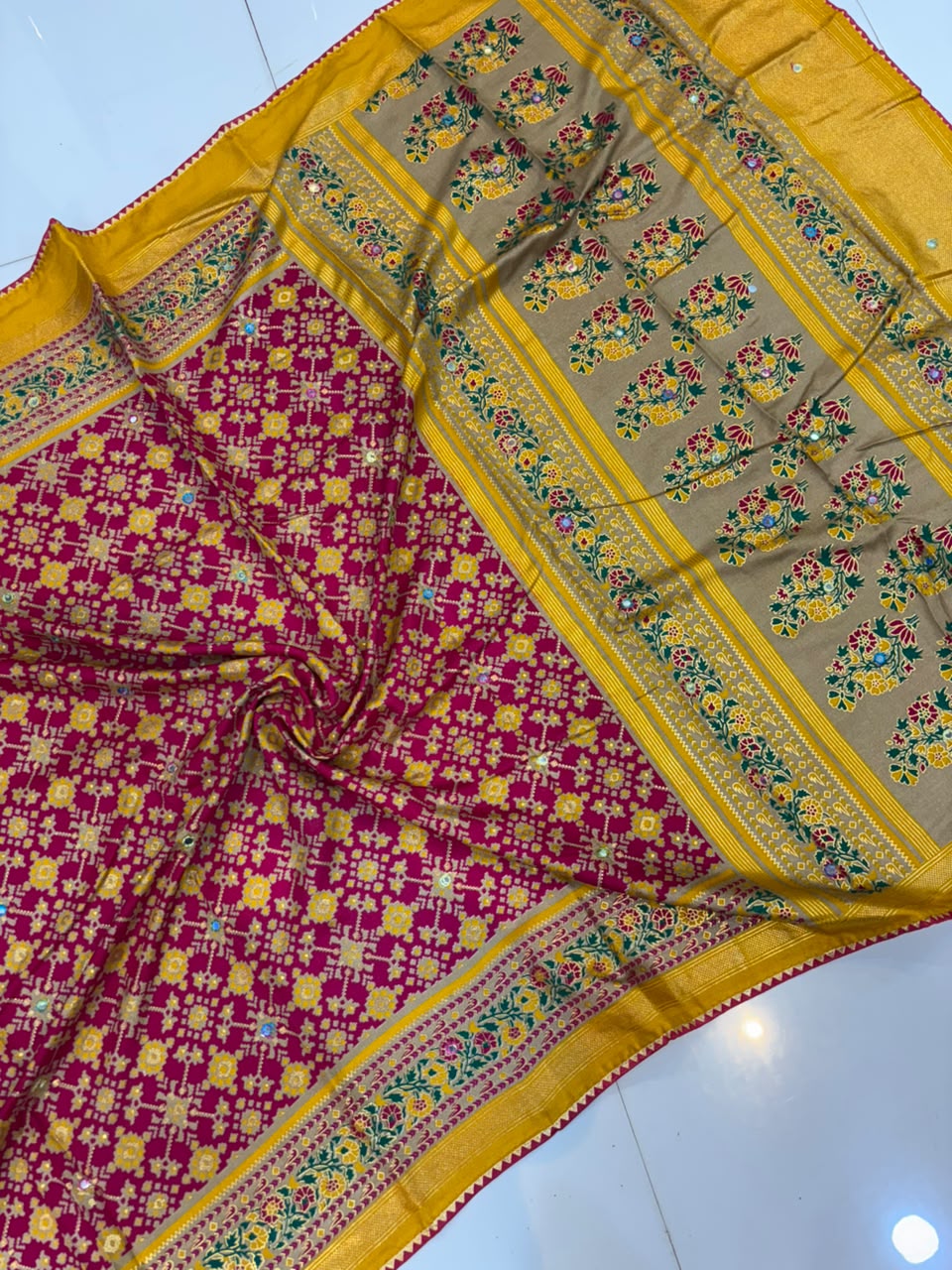 Premium Pashmina Saree with Embroidery & Mirror Work