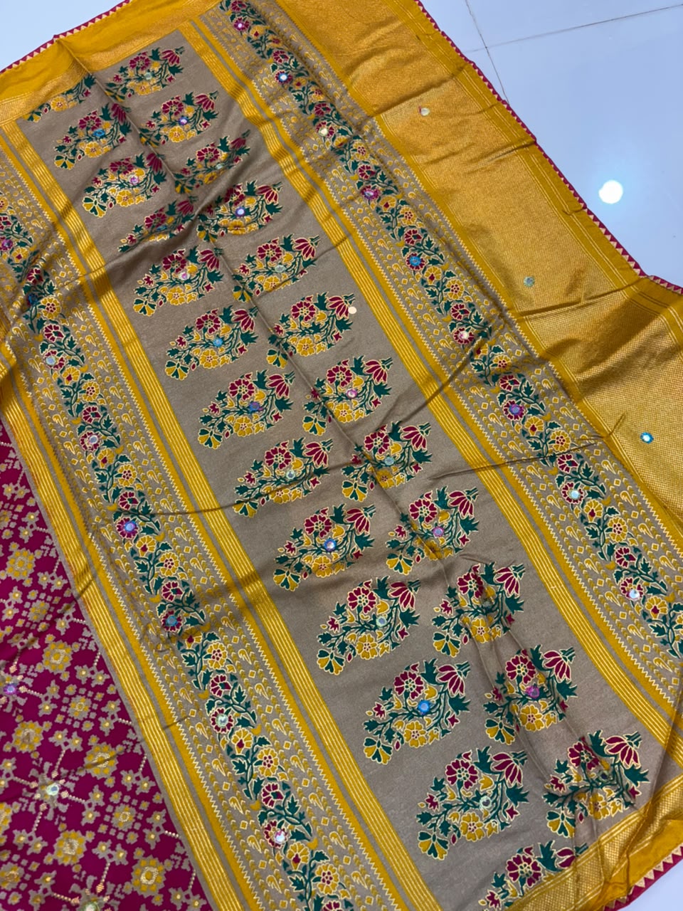 Premium Pashmina Saree with Embroidery & Mirror Work