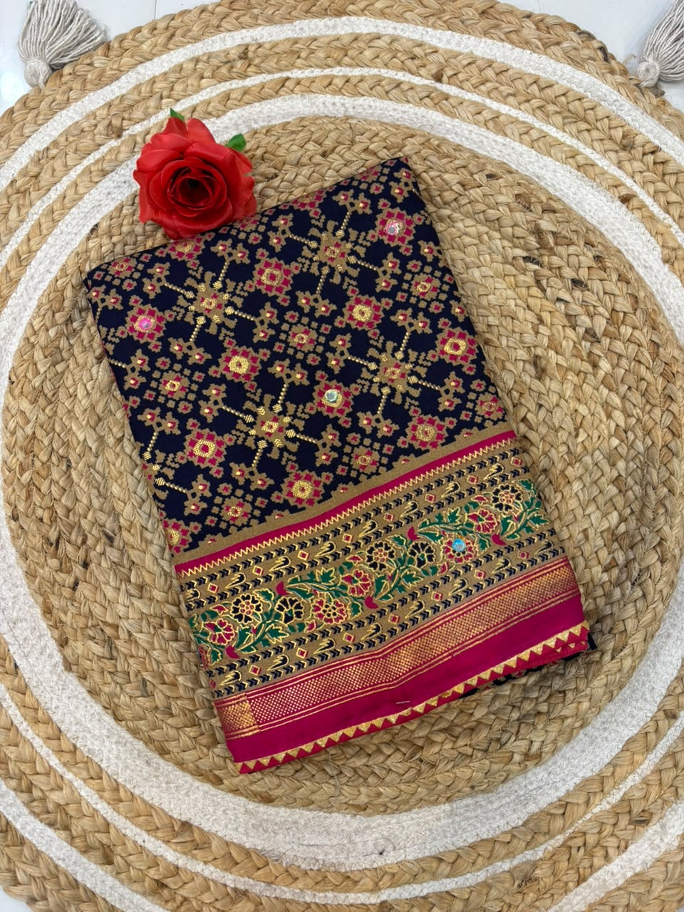 Premium Pashmina Saree with Embroidery & Mirror Work
