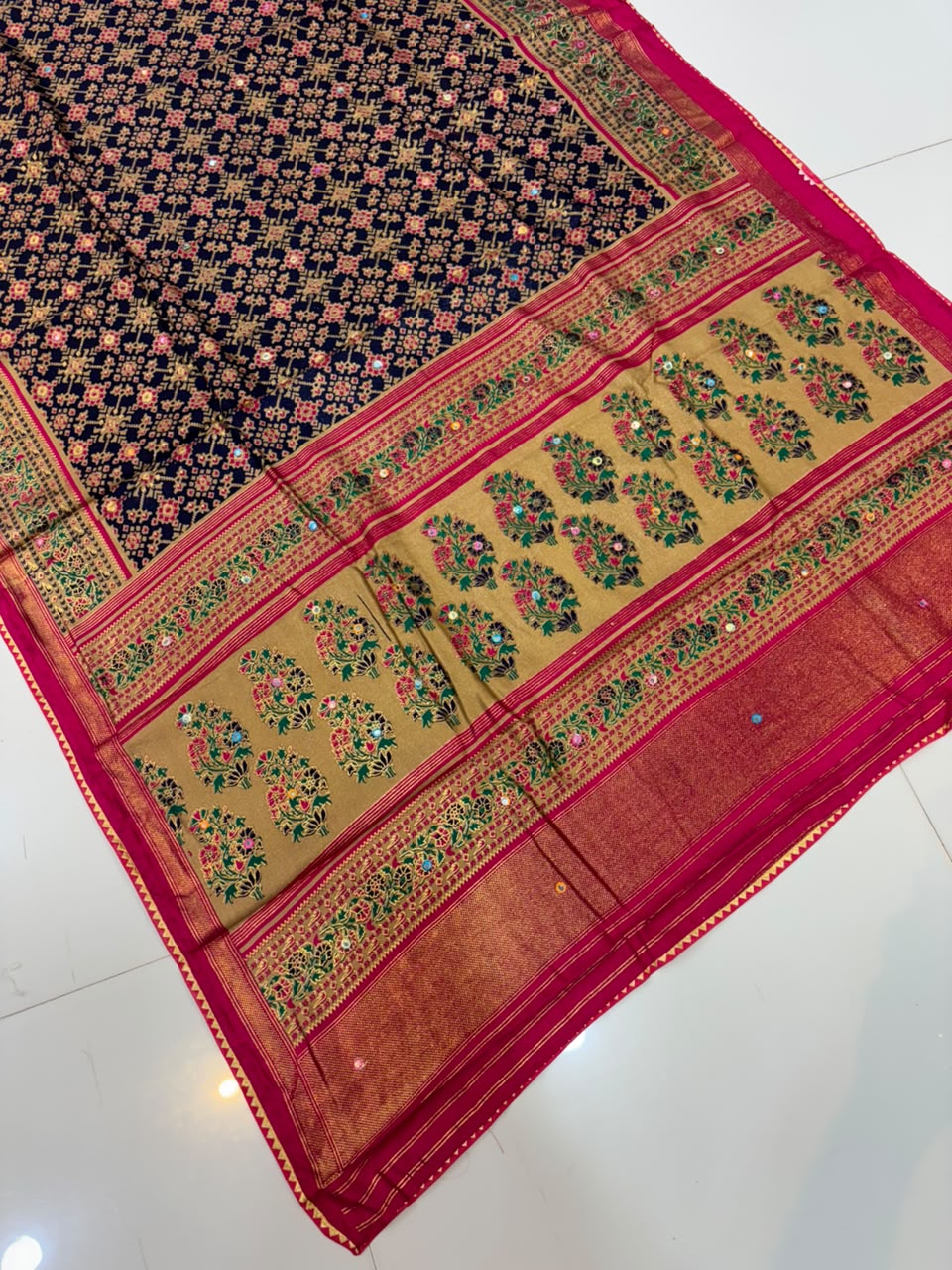 Premium Pashmina Saree with Embroidery & Mirror Work