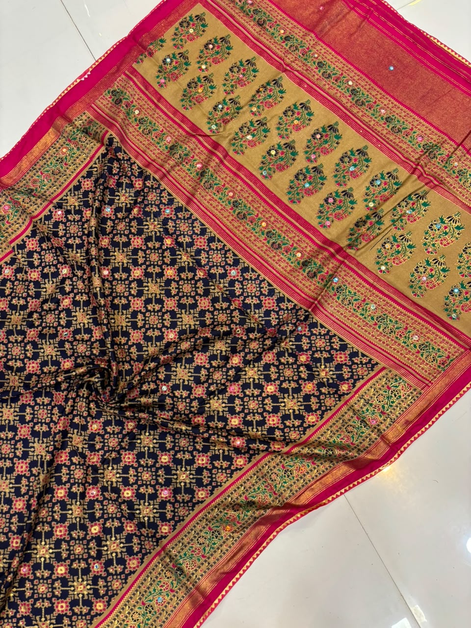 Premium Pashmina Saree with Embroidery & Mirror Work
