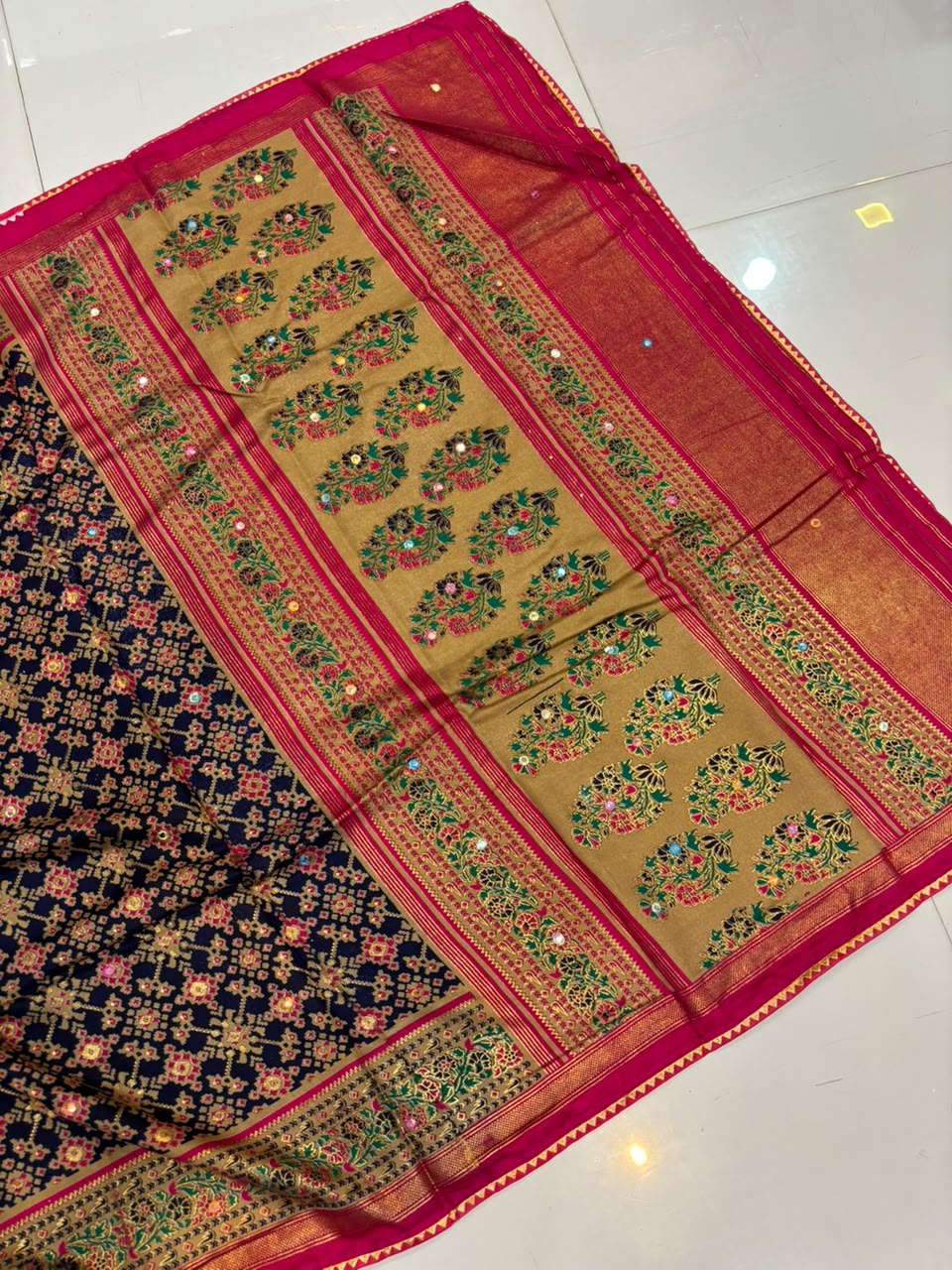 Premium Pashmina Saree with Embroidery & Mirror Work