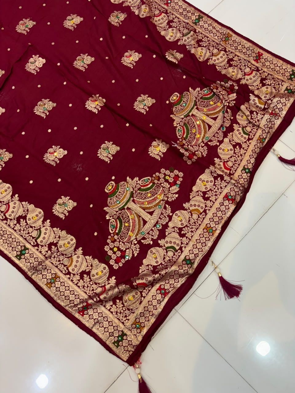 Designer Matka Silk Embroidery Saree with Diamond & Viscose Weaving