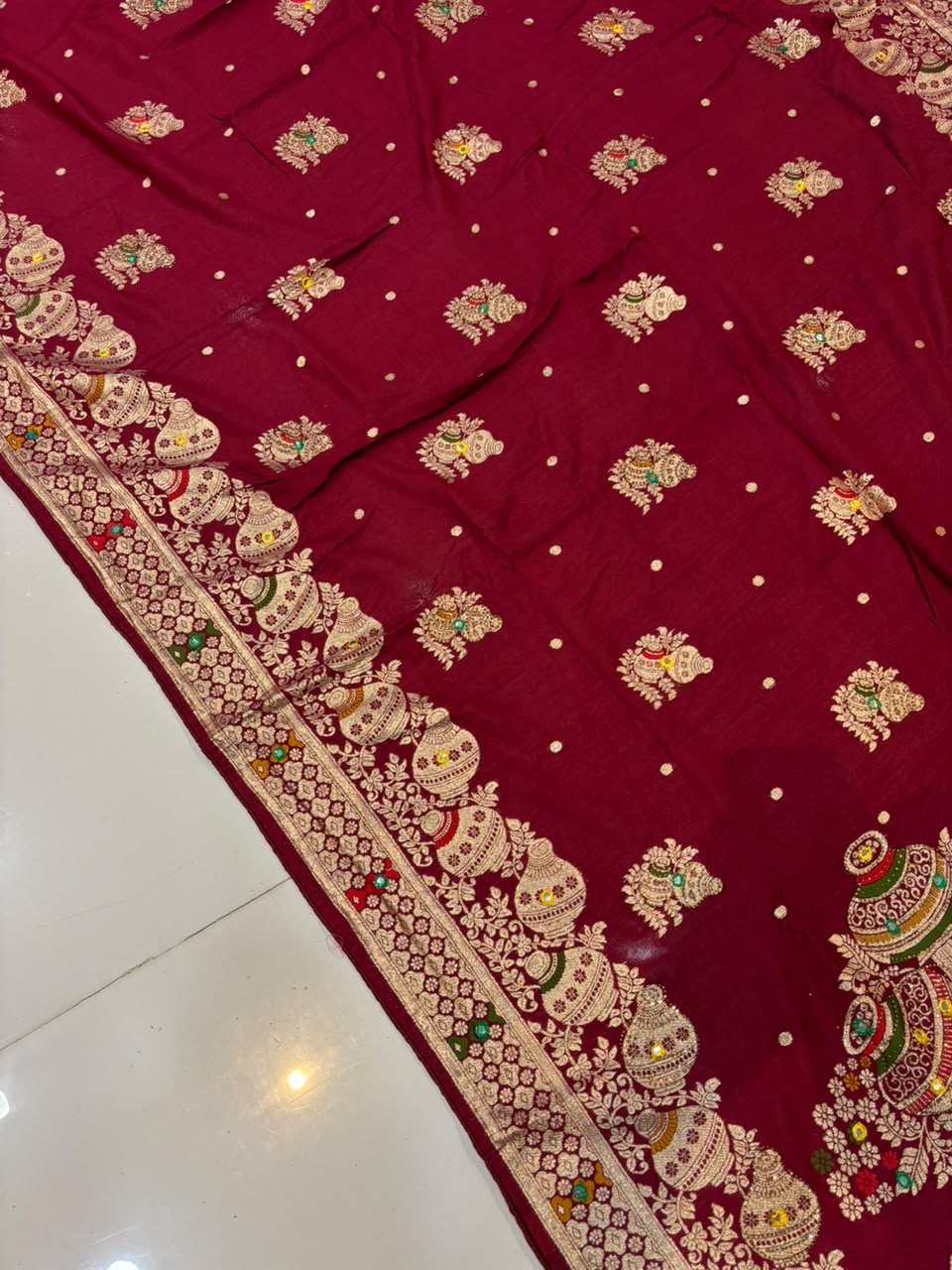 Designer Matka Silk Embroidery Saree with Diamond & Viscose Weaving