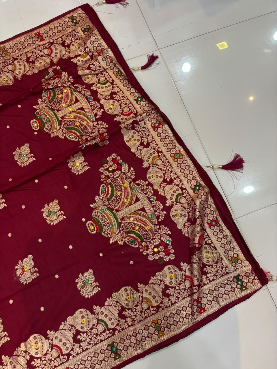 Designer Matka Silk Embroidery Saree with Diamond & Viscose Weaving