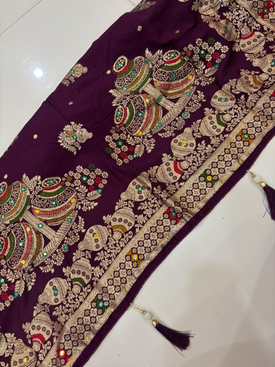 Designer Matka Silk Embroidery Saree with Diamond & Viscose Weaving