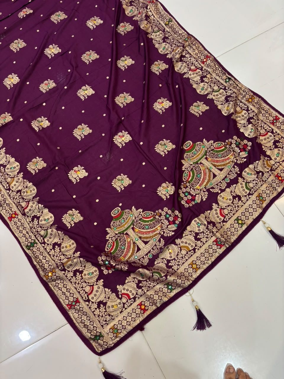 Designer Matka Silk Embroidery Saree with Diamond & Viscose Weaving