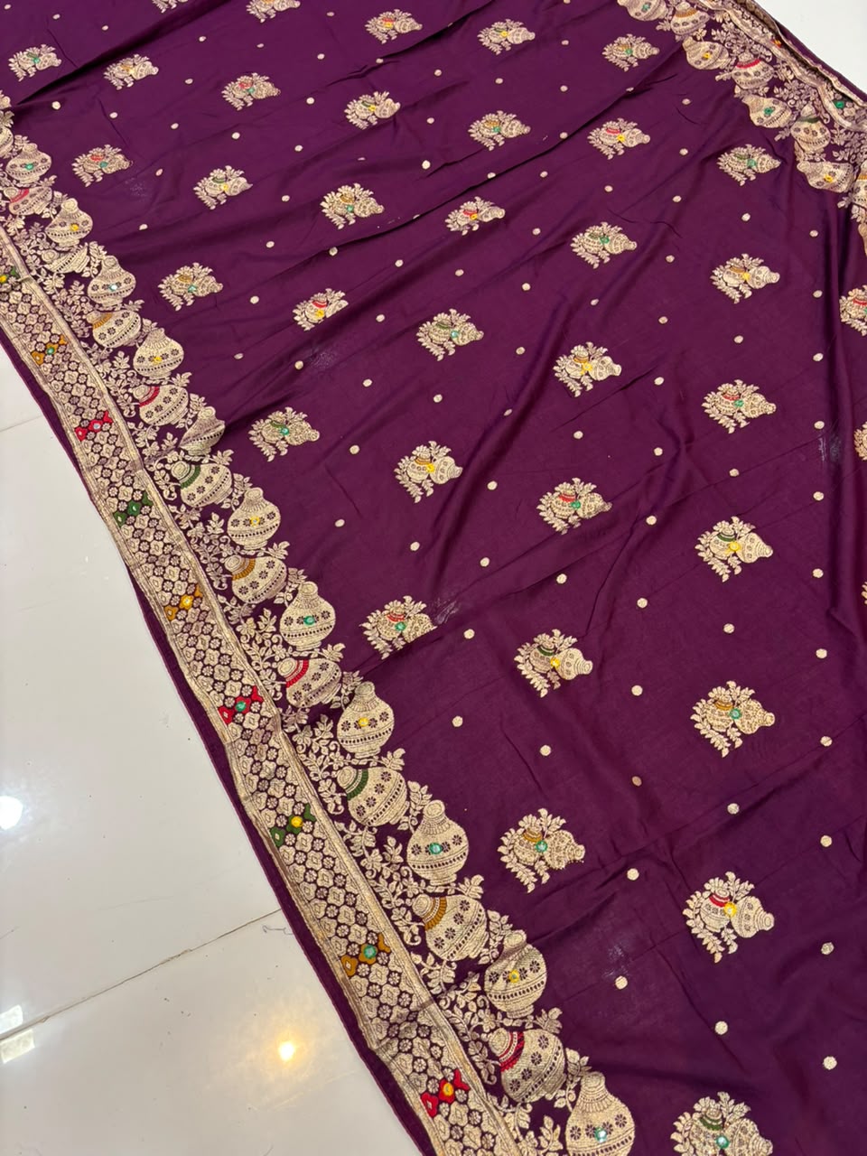 Designer Matka Silk Embroidery Saree with Diamond & Viscose Weaving