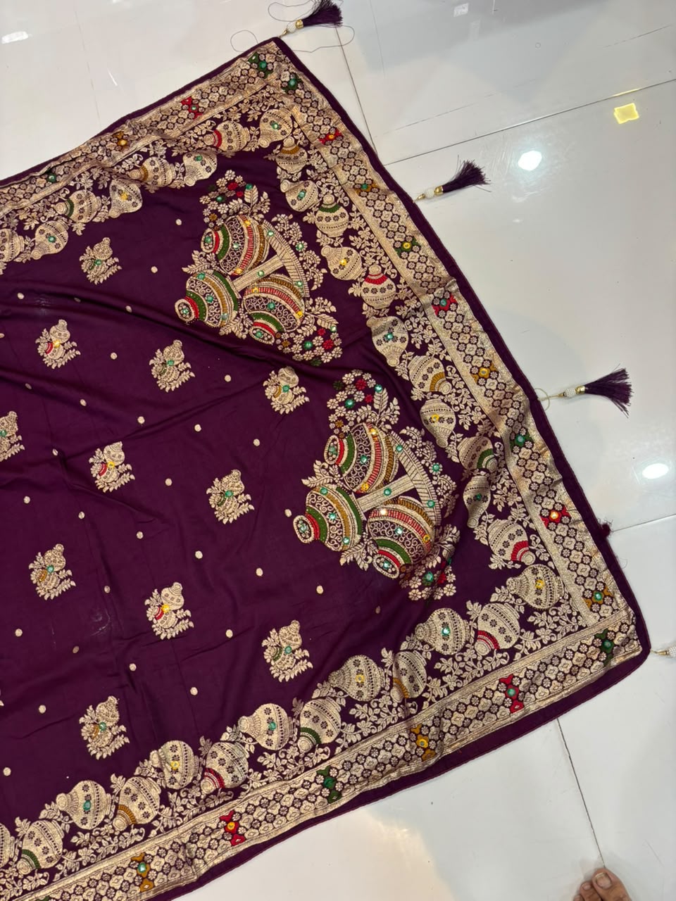 Designer Matka Silk Embroidery Saree with Diamond & Viscose Weaving