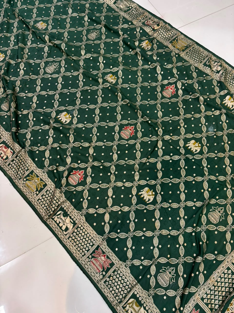 Designer Matka Silk Embroidery Saree with Diamond & Viscose Weaving