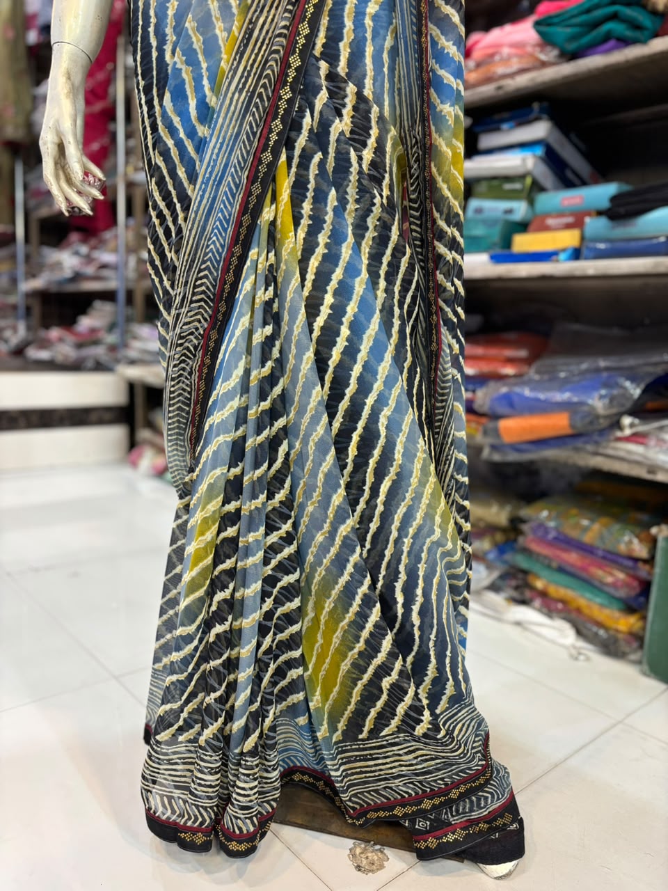 Lehariya Multicolor Printed Saree with Handwork Diamond Work | Lightweight Saree