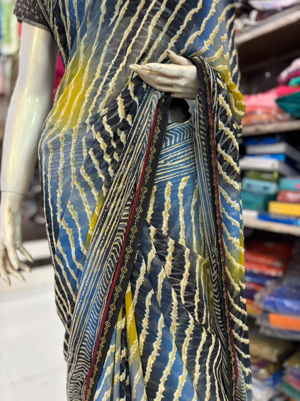 Lehariya Multicolor Printed Saree with Handwork Diamond Work | Lightweight Saree
