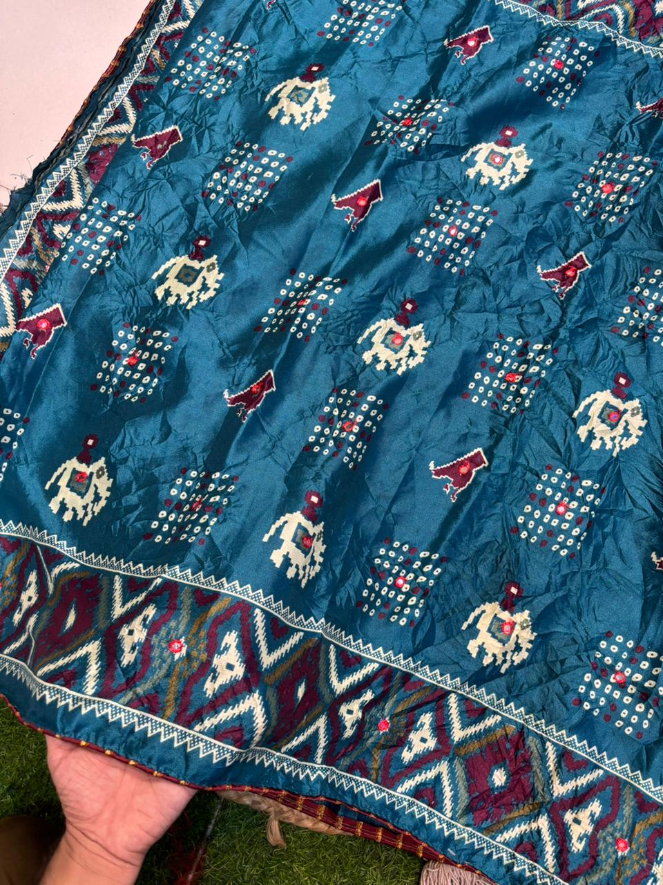 Moss Silk Saree with Embroidery Work & Warli Print