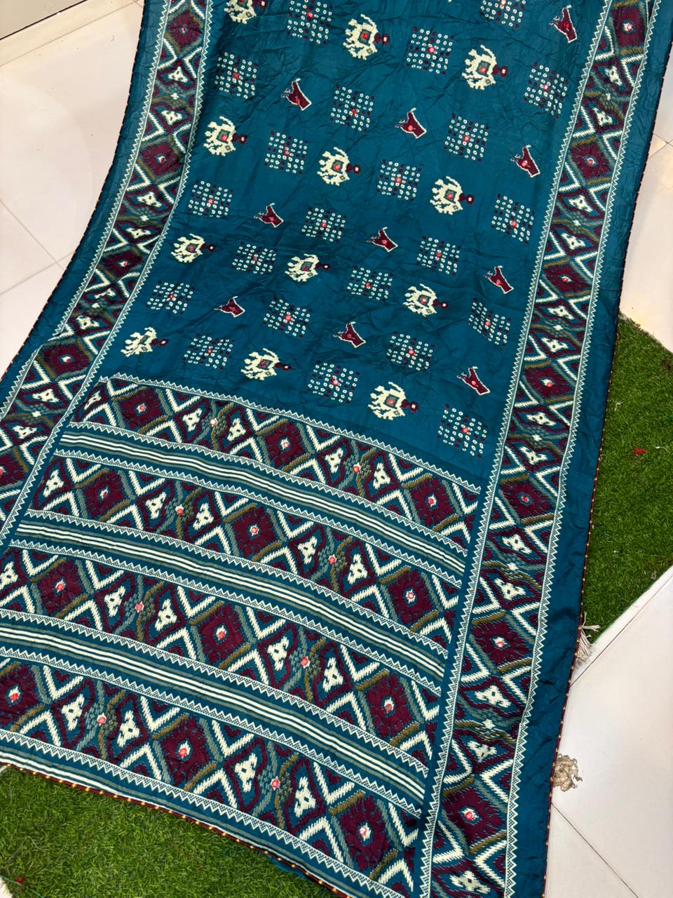 Moss Silk Saree with Embroidery Work & Warli Print