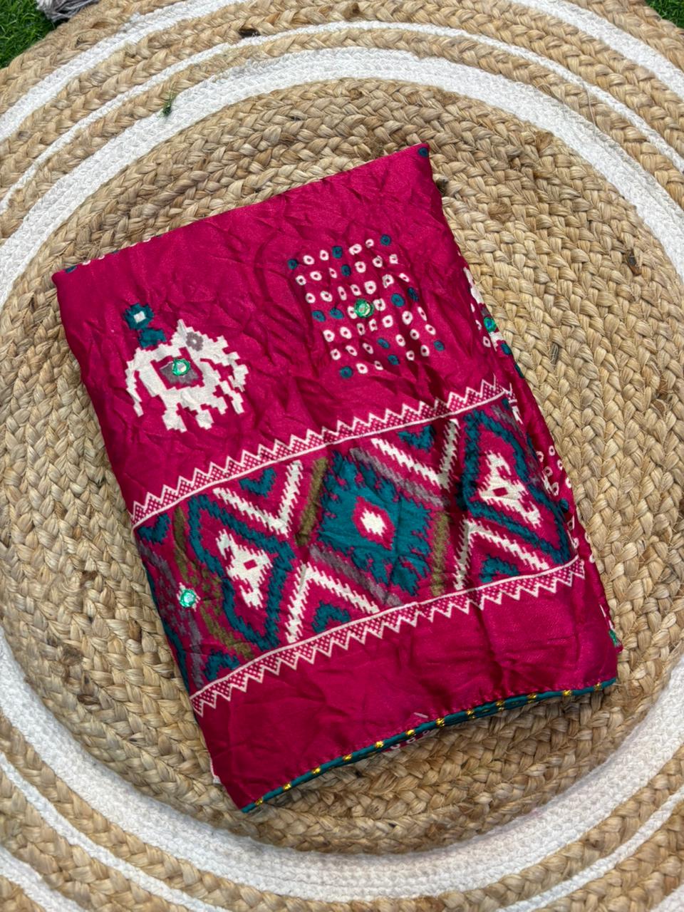 Moss Silk Saree with Embroidery Work & Warli Print