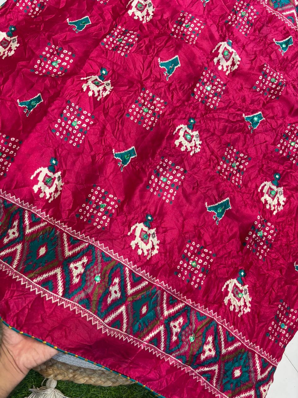 Moss Silk Saree with Embroidery Work & Warli Print