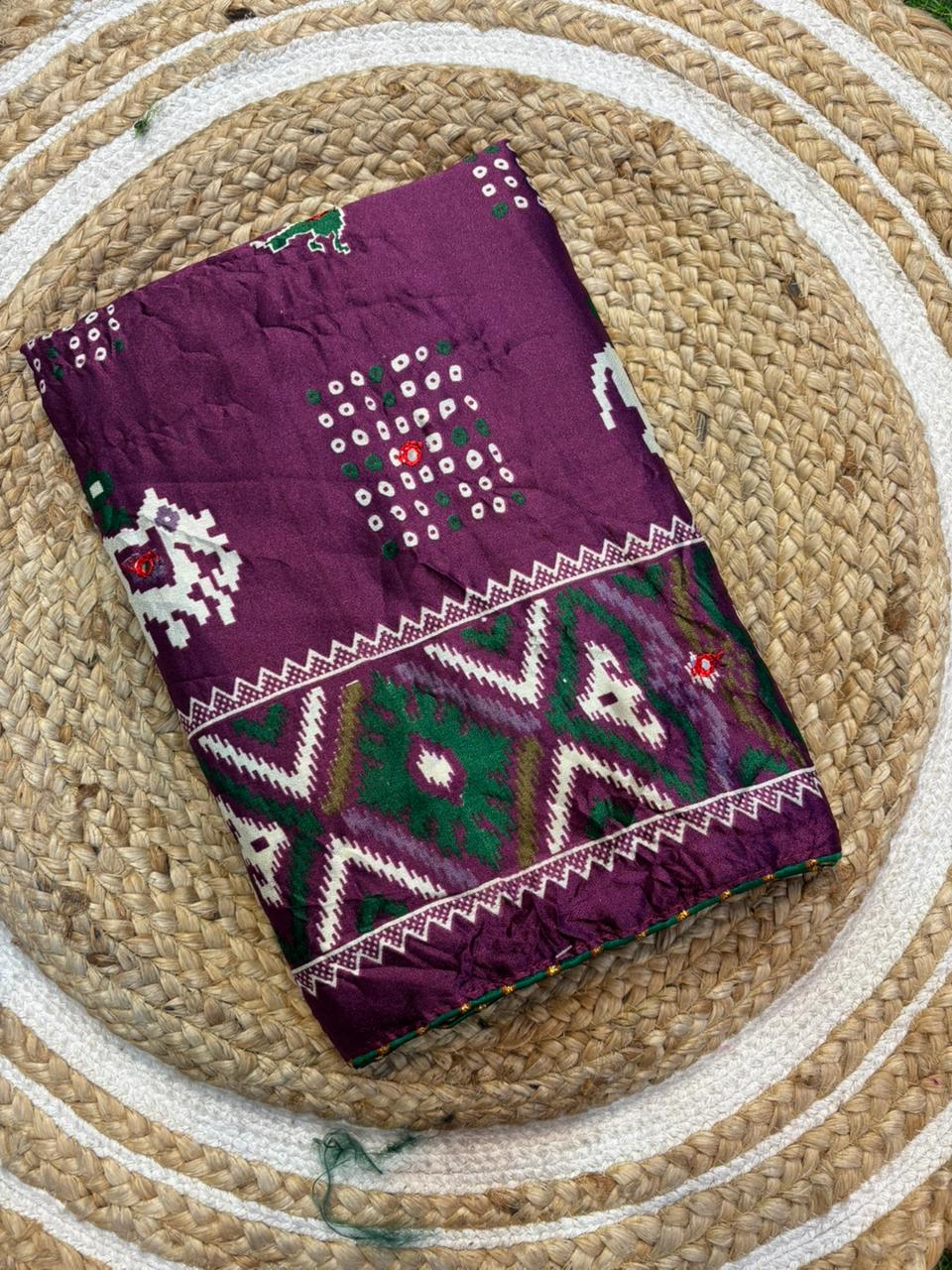 Moss Silk Saree with Embroidery Work & Warli Print
