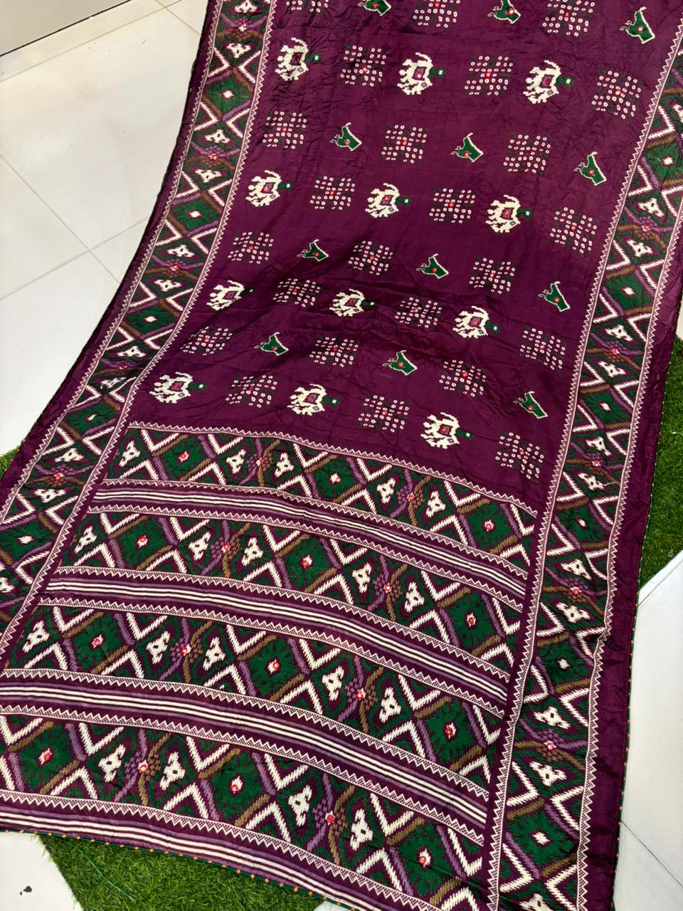 Moss Silk Saree with Embroidery Work & Warli Print