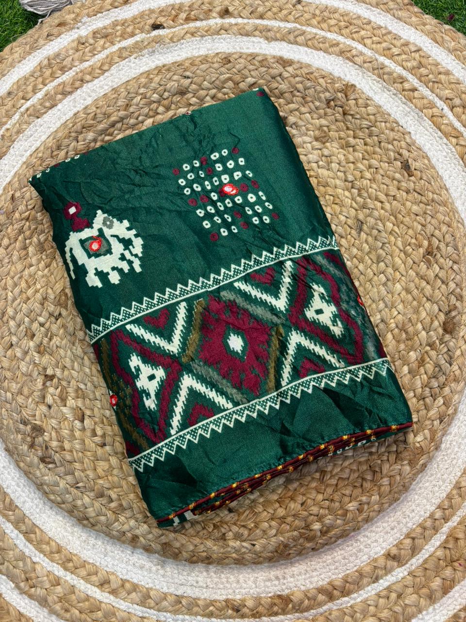 Moss Silk Saree with Embroidery Work & Warli Print