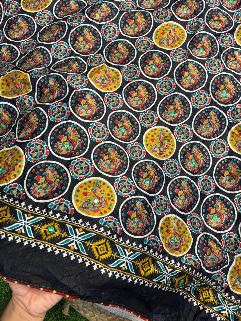 Moss Silk Saree with Embroidery Work & Warli Print
