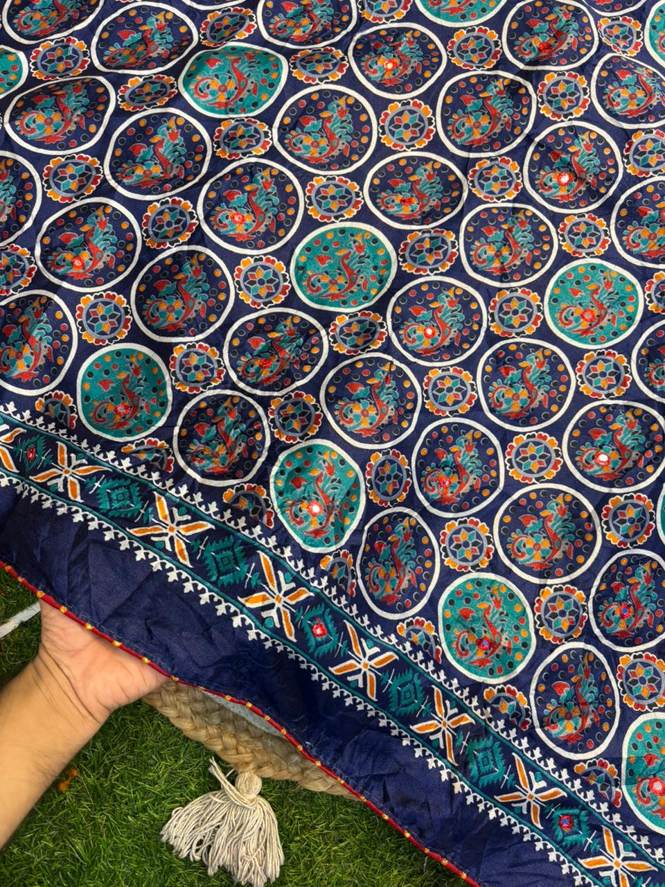 Moss Silk Saree with Embroidery Work & Warli Print