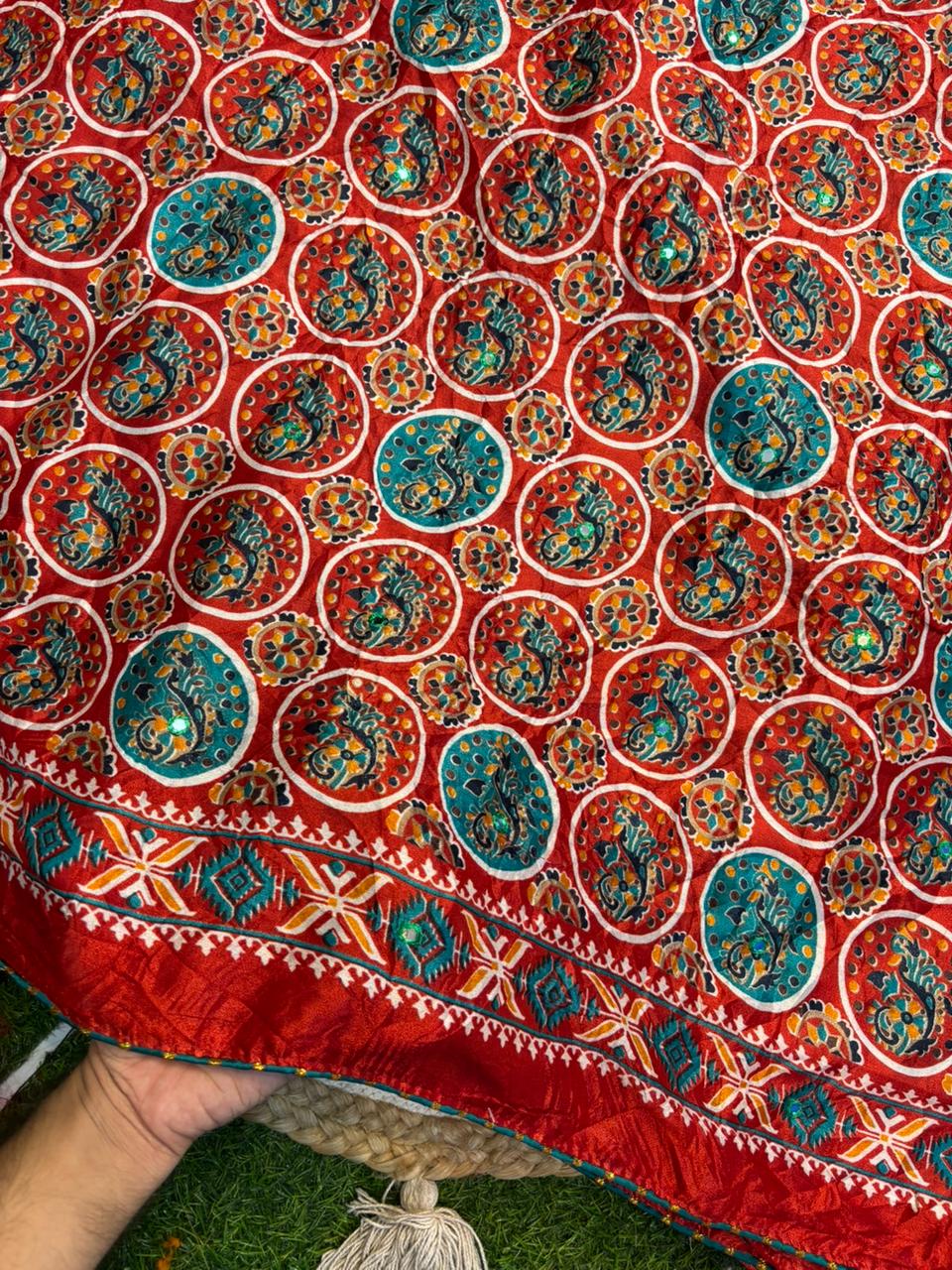 Moss Silk Saree with Embroidery Work & Warli Print
