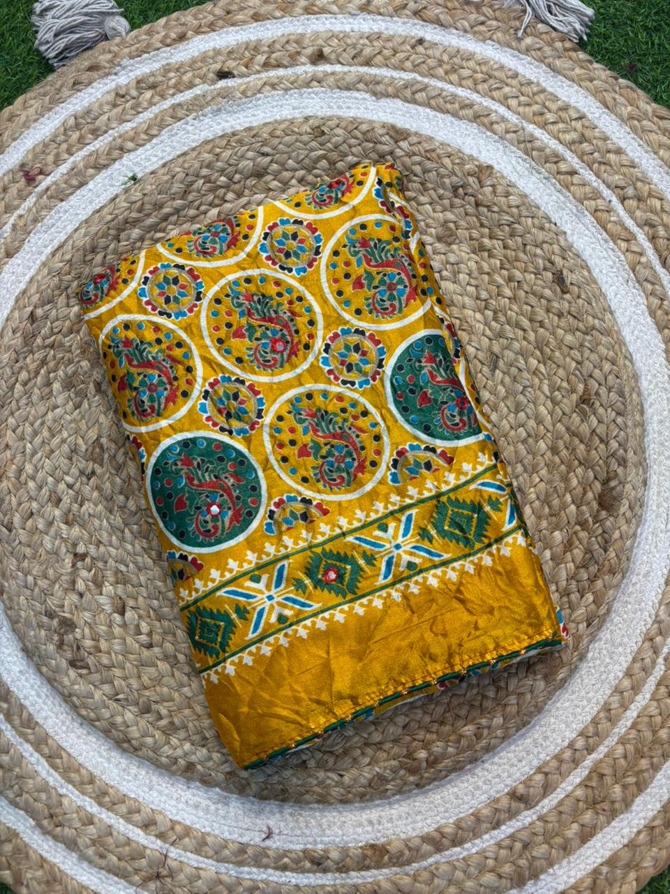 Moss Silk Saree with Embroidery Work & Warli Print