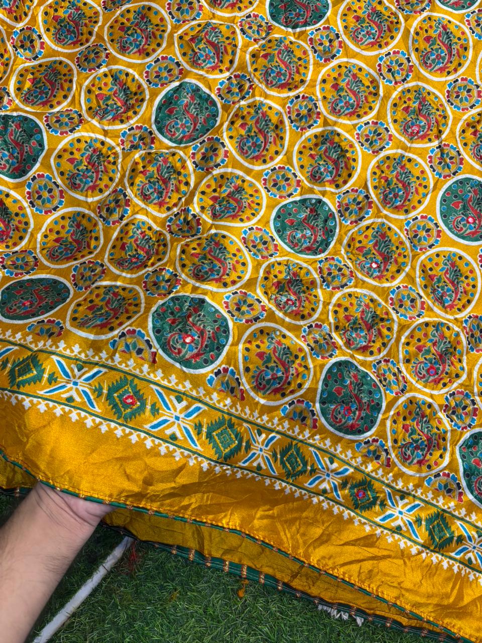 Moss Silk Saree with Embroidery Work & Warli Print
