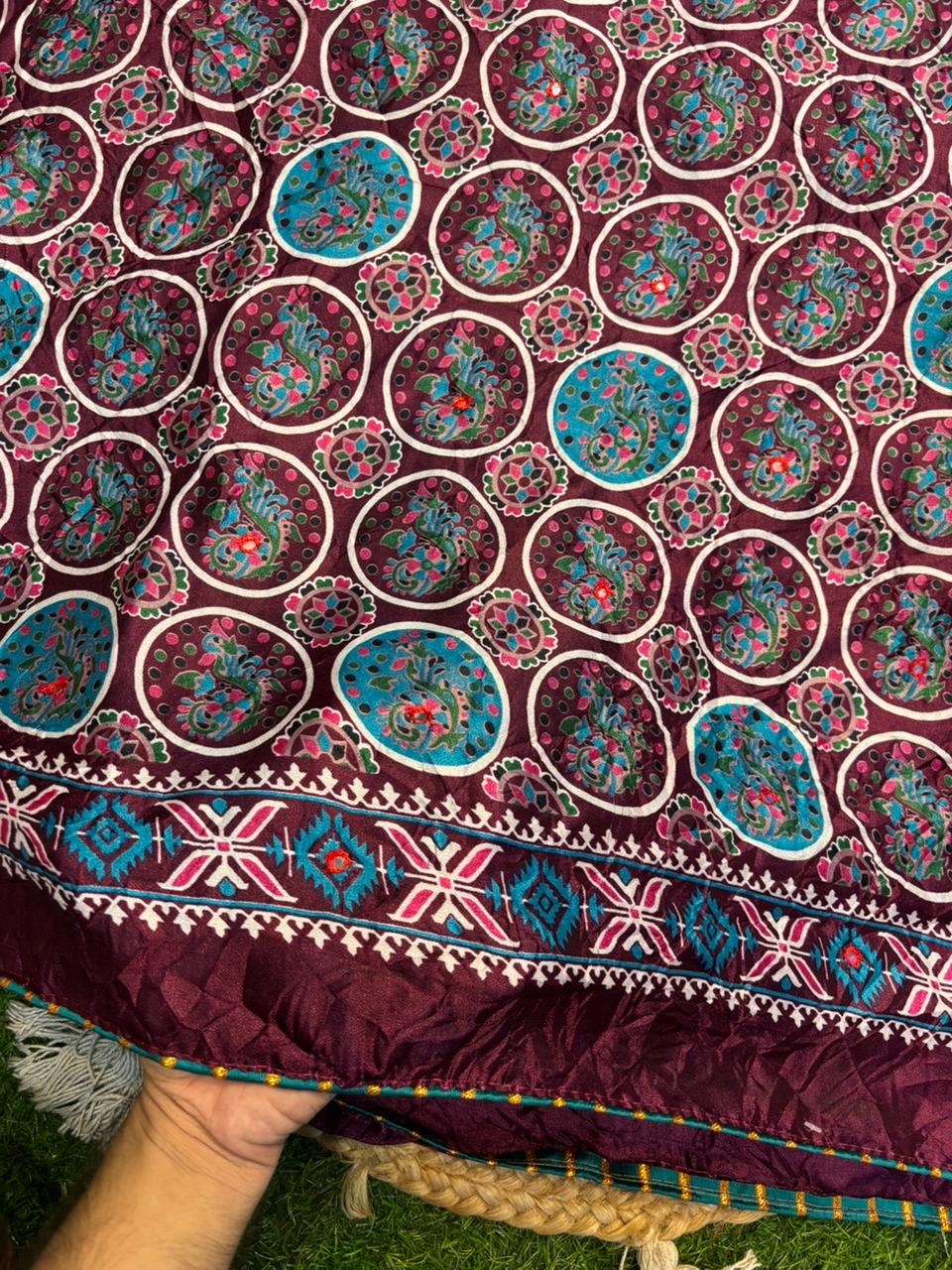 Moss Silk Saree with Embroidery Work & Warli Print