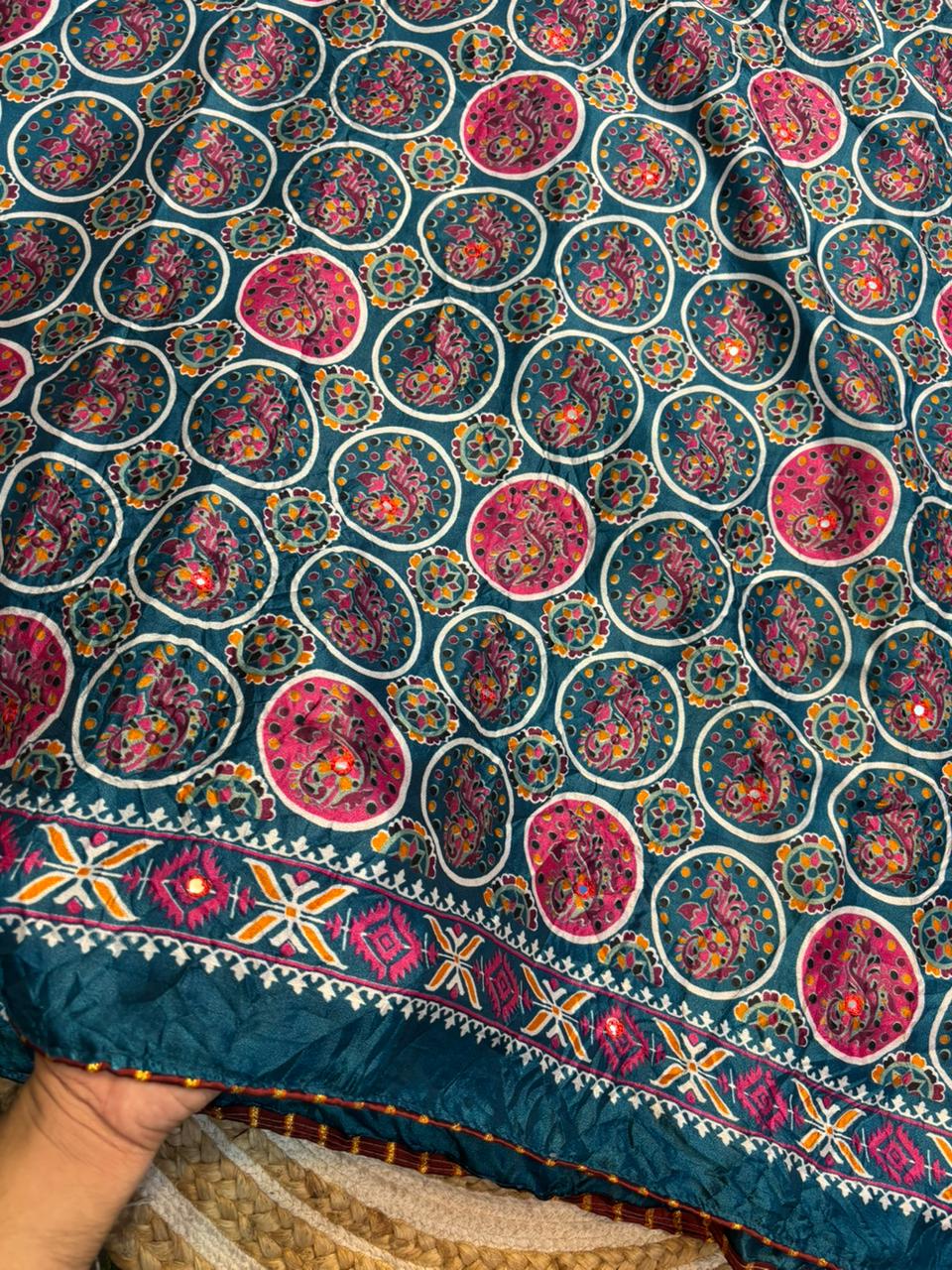 Moss Silk Saree with Embroidery Work & Warli Print