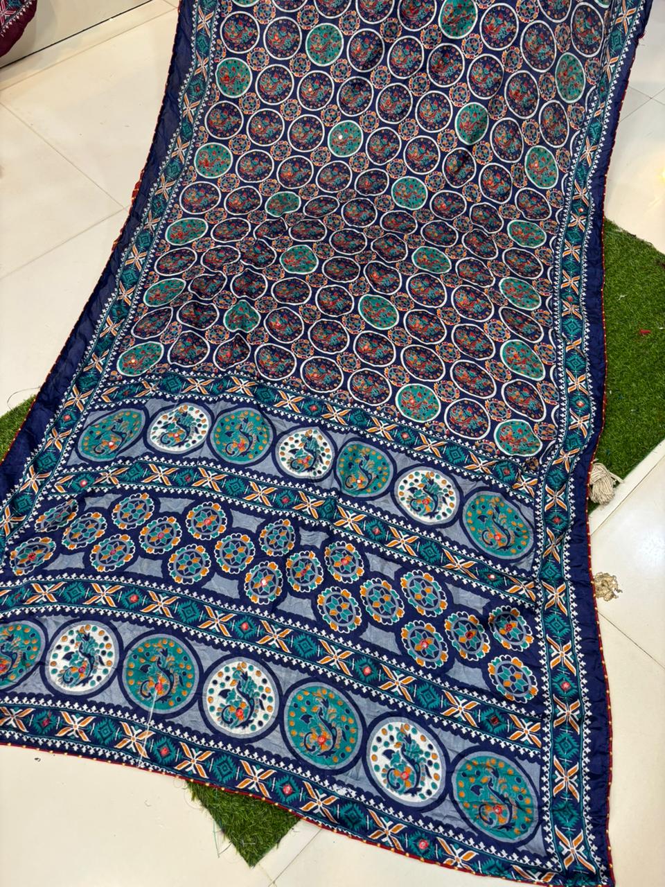 Moss Silk Saree with Embroidery Work & Warli Print