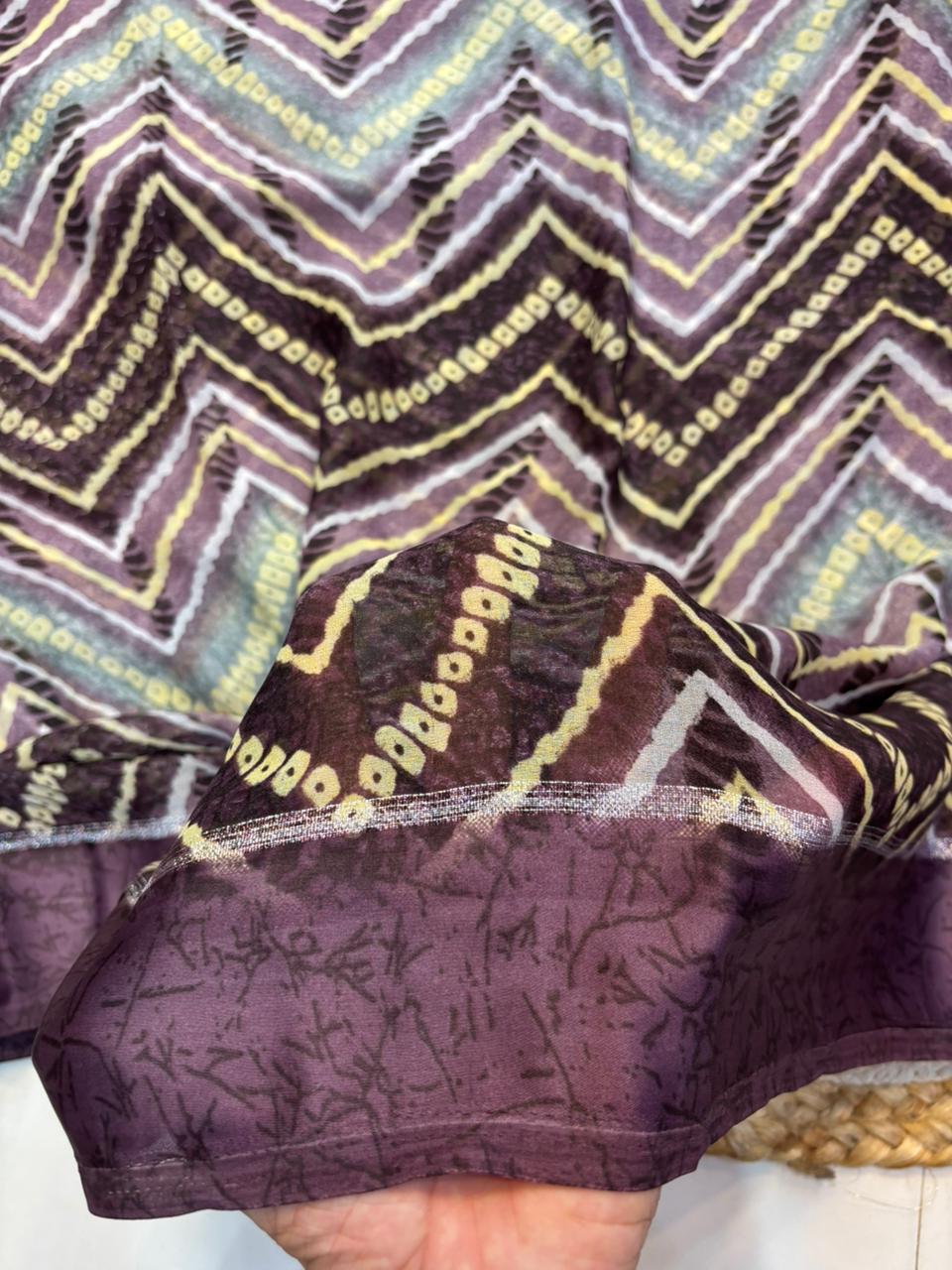 Moss Chiffon Lehriya Saree with Satin Border
