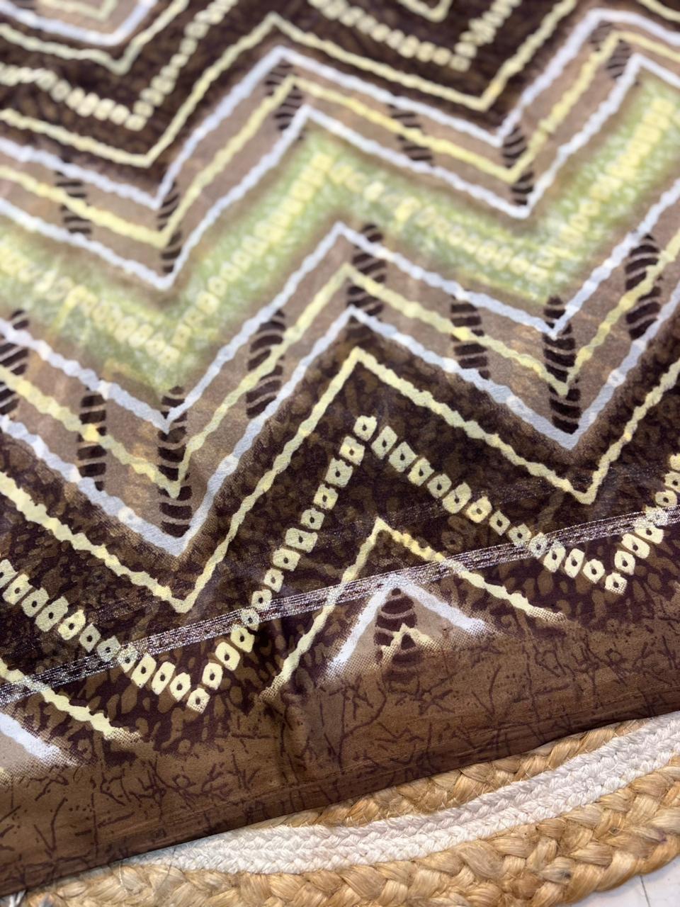 Moss Chiffon Lehriya Saree with Satin Border