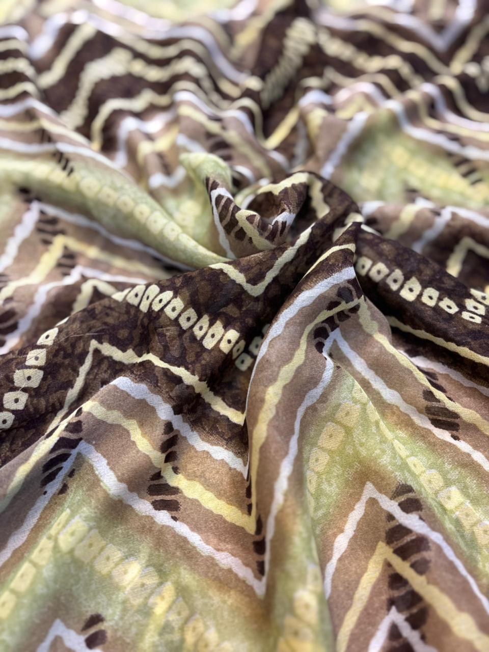 Moss Chiffon Lehriya Saree with Satin Border