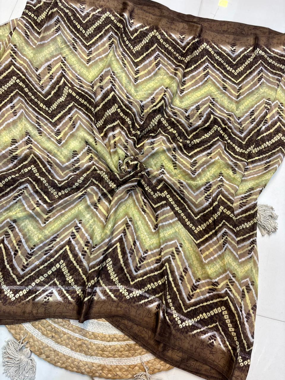 Moss Chiffon Lehriya Saree with Satin Border