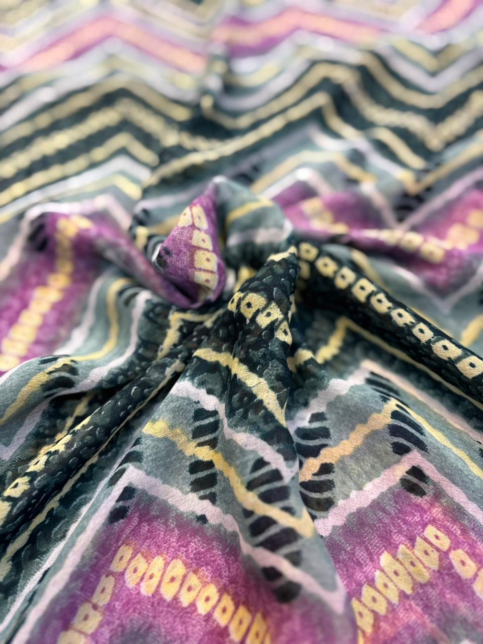 Moss Chiffon Lehriya Saree with Satin Border